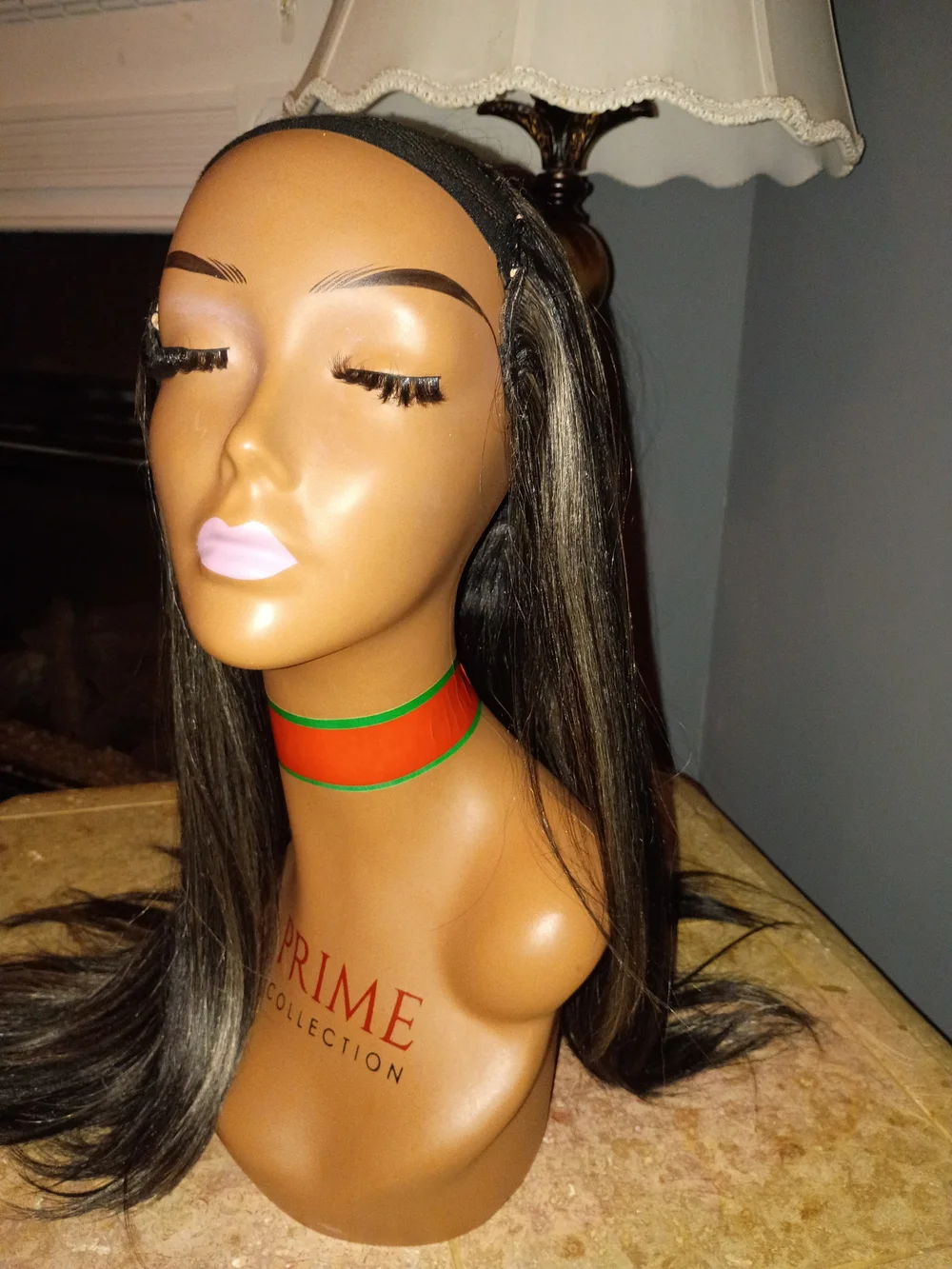 Long Straight Women's Highlighted Half Wig - Black with Blonde Highlights